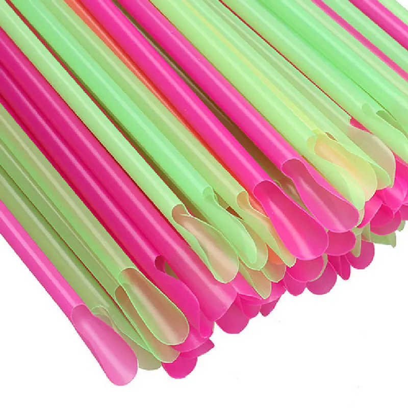 Многоцветная соломенная ложка 50 шт. Одноразовая Пластиковая Питьевая Солома для