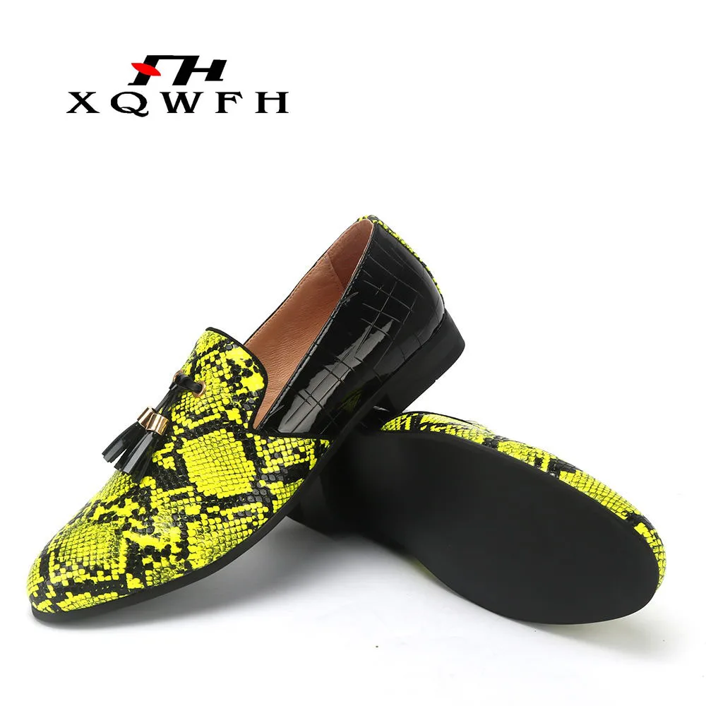 XQWFH ручной работы мужская обувь змеиная кожа и мода повседневная на плоской