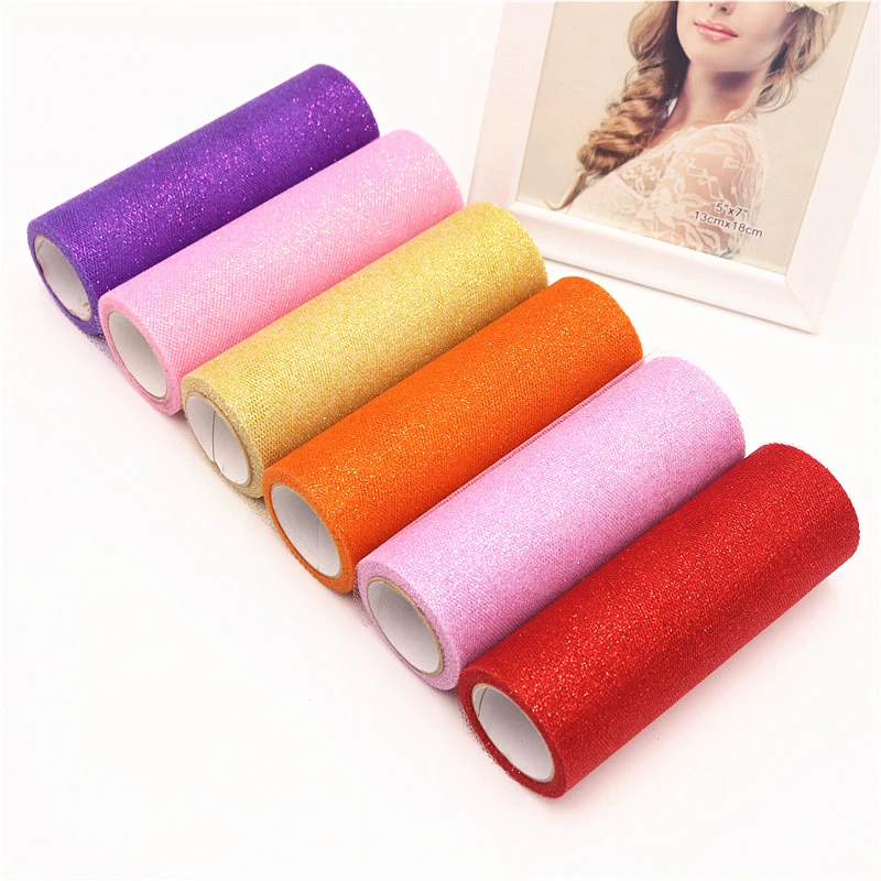 1pcs 6"x 10 Yard Glitter Shimmering Tulle Roll Wedding Tulle Rolls Spool Birthday Party Gift Wrap Christmas Event Supplies