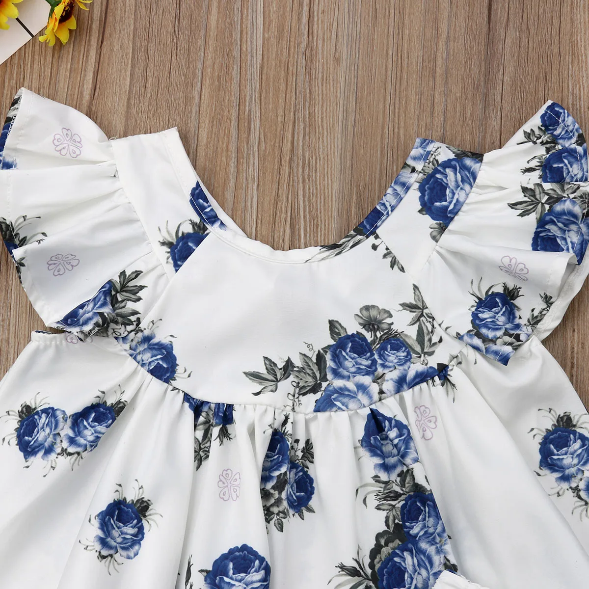 Baby Girl Kids Summer Newborn Outfits Clothes Flying Sleeve Cute Blue FlowerT-shirt Tops+Shorts Pants 2PCS Set 0-3Y | Мать и ребенок