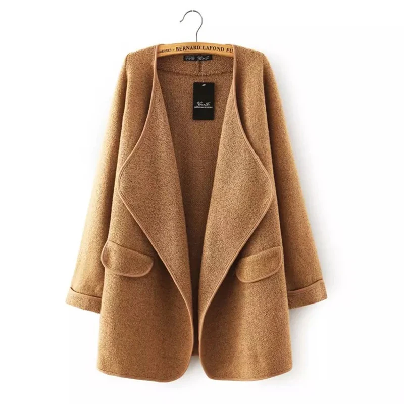 Однотонный женский длинный кардиган пальто 2018 новый осенний Мягкий Вязаный