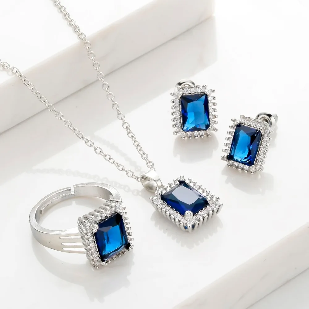 Комплект из колье и серёг с квадратным кристаллом|Ювелирные наборы| |