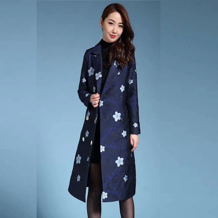 Женский жаккардовый тренчкот с V-образным вырезом большие размеры | Женская