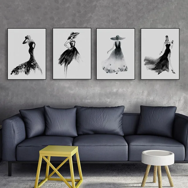 

Abstract Black and White Print Poster Fashion Canvas Art Girls Shadow Painting Bedroom Decoration Wall Picture Modern Home Decor