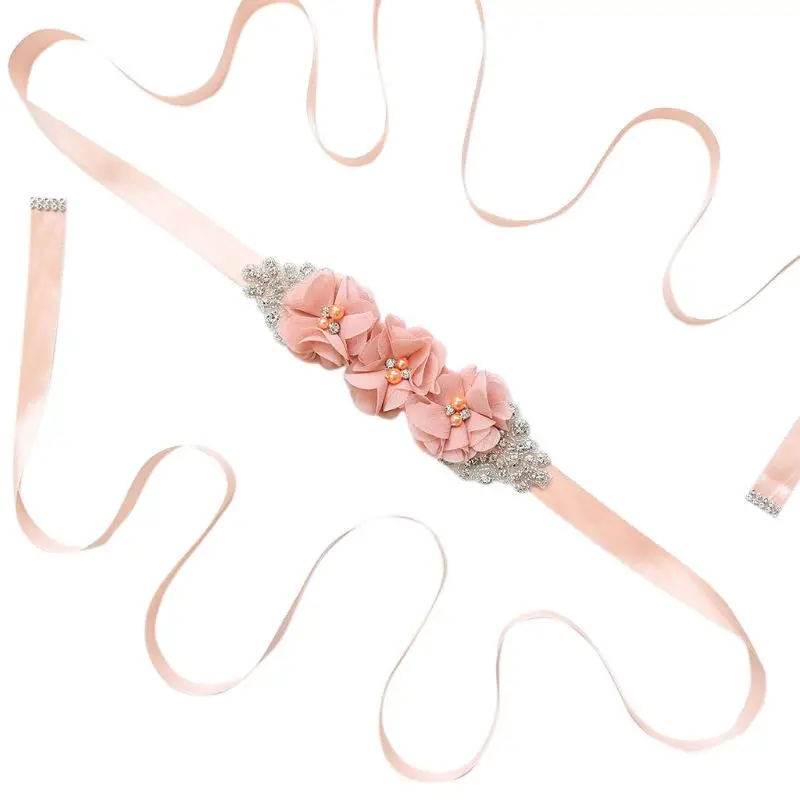 12 Flesh Orange 270x2 см женские элегантные три цветка Sash Стразы бисерный пояс свадебные ленты пояса свадебное платье пояс 12 цветов - Цвет: 12 Flesh Orange