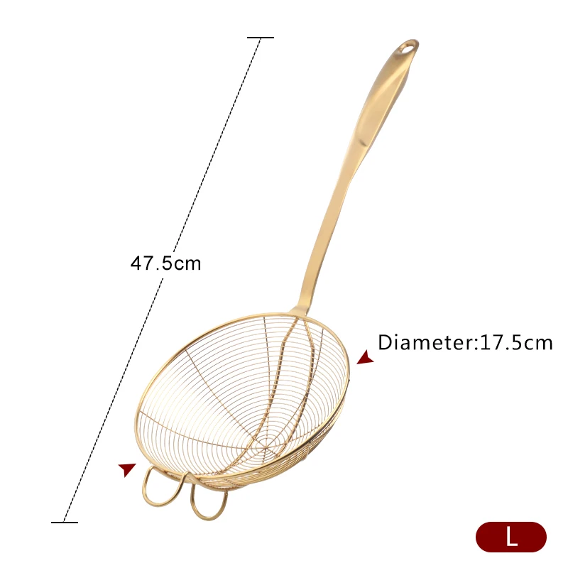 Gold-L-1 Pcs 1 шт. сетчатый фильтр горячий горшок шумовка фильтр овальная мелкая сетка пищевое масло ковш-сито нержавеющая сталь кухонная утварь - Цвет: Gold-L-1 Pcs