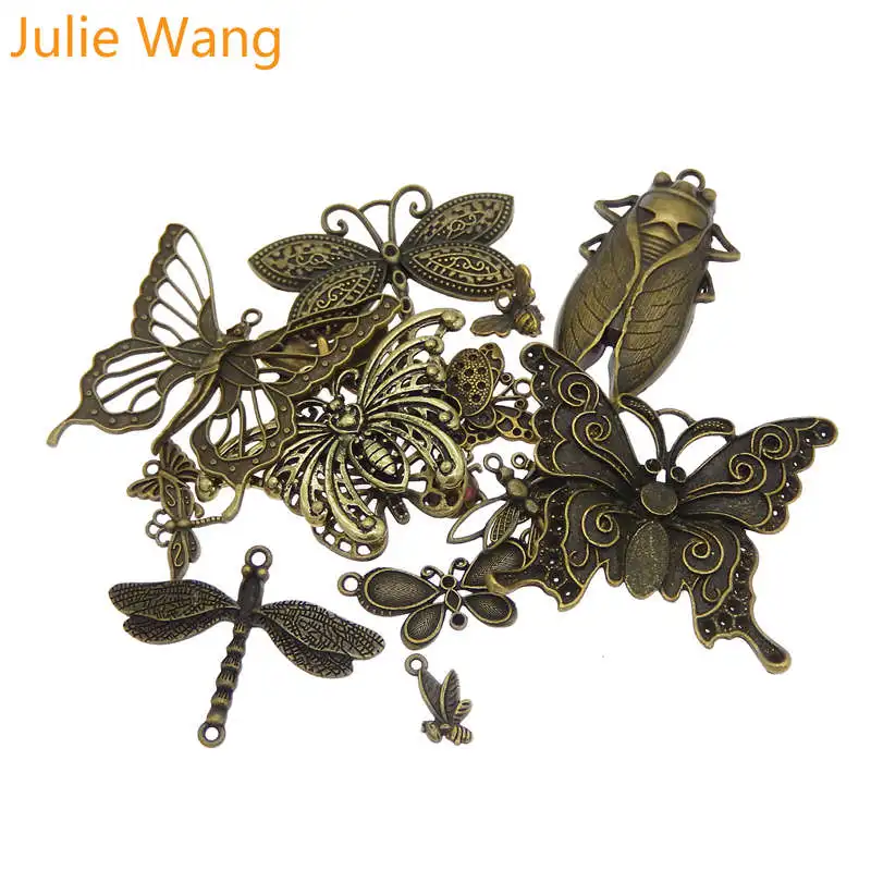 Julie Wang 10 шт. случайно смешанные бабочки Стрекоза шармы сплав насекомое Античный