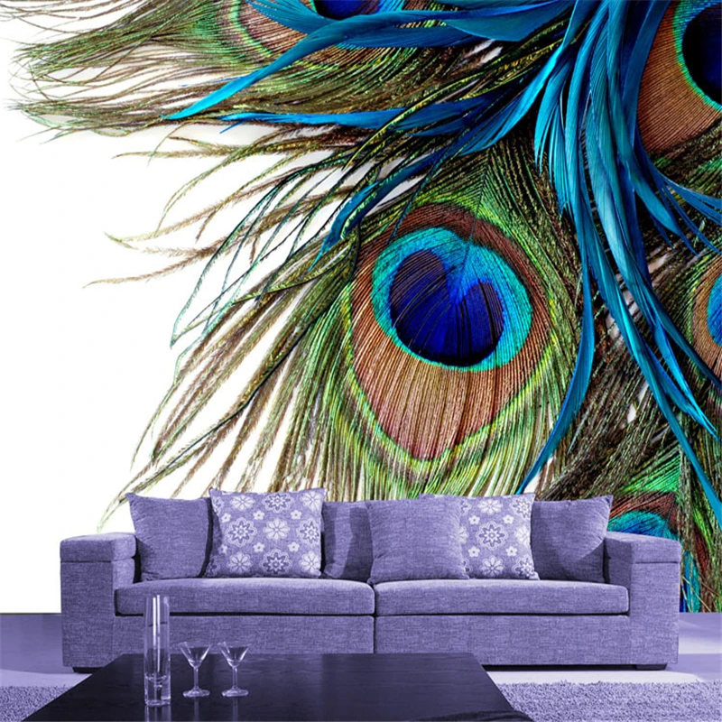 

beibehang papel de parede Modern Large Wall Mural Peacock Feather Wallpaper Chinese Murals Solid Vinyl 3D Relief For Living room