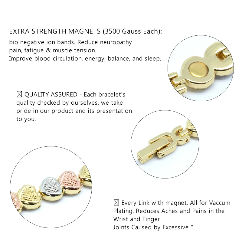 Магнитный браслет эскалус в форме сердца для женщин энергия 3 тона розовое золото