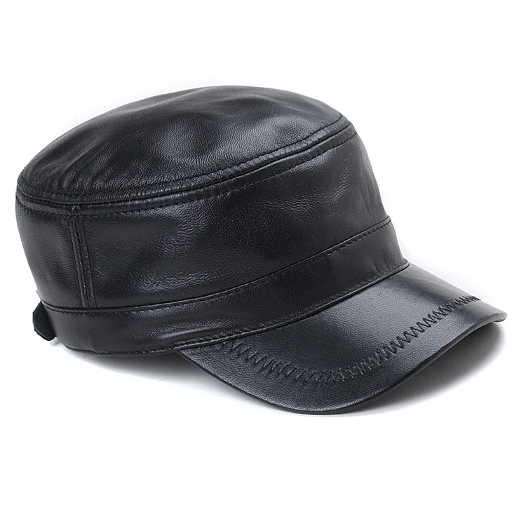 Мужская теплая шапка из 100% натуральной воловьей кожи в стиле милитари для улицы