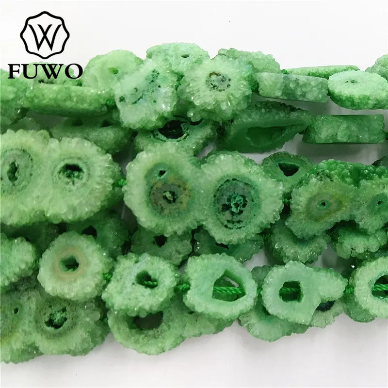 FUWO полная нить Цветочная форма зеленый кварц Друза сталактат кусочки бусины