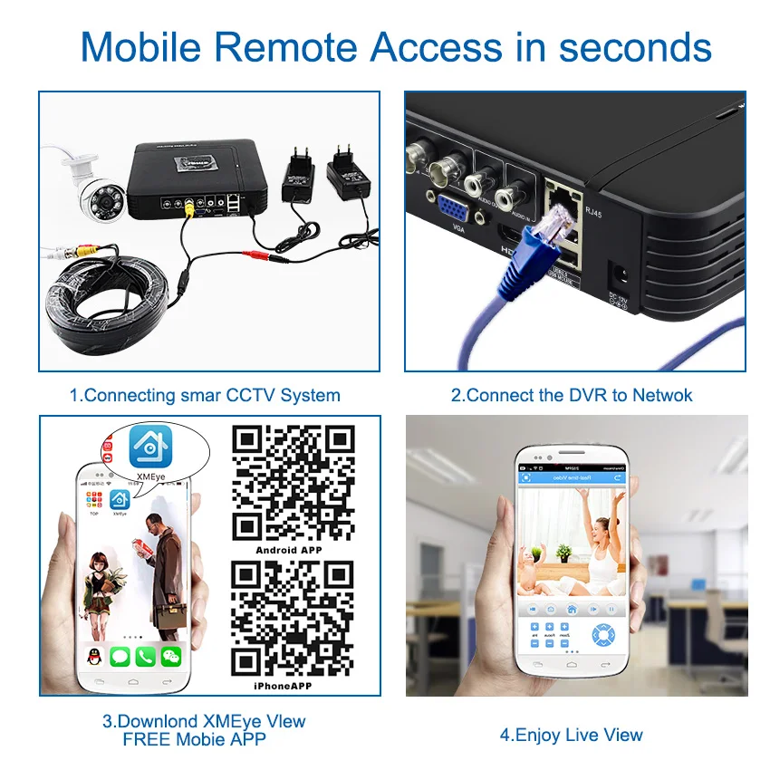 Smcctv 1080N DVR 4CH комплект P2P HDMI H. 264 Гибридный DVR система видеонаблюдения 720P 1080P комплект камеры AHD Открытый HD 3,6 мм объектив