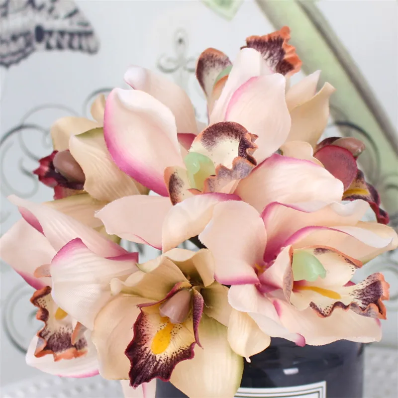 Champagne pink Искусственные цветы 7 лампочек Орхидея украшение дома гостиничных настольных украшение Искусственные цветы Свадебные туфли для невесты или подружки невесты холдинг букет невесты - Цвет: Champagne pink
