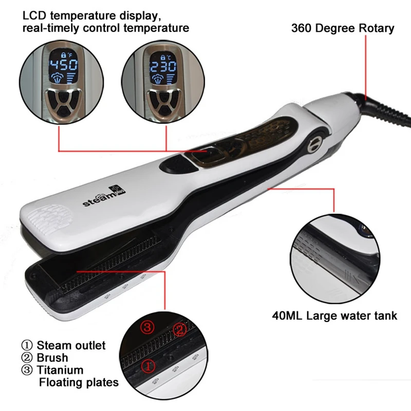 Steam Hair Straightener Brush Titanium Ceramic Flat Iron Professional Electric Comb Fast Pod Eu P | Красота и здоровье
