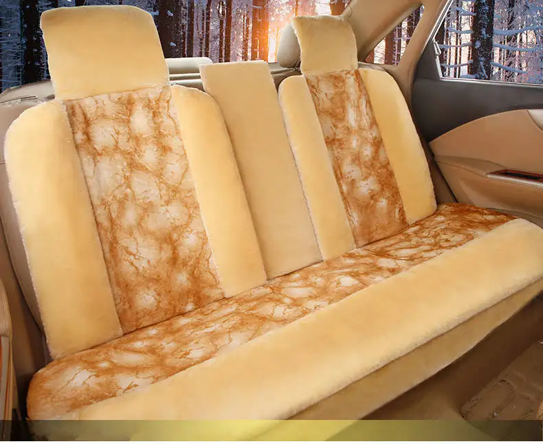 beige rear 1pcs Цельная подушка для автомобильного сиденья, 5 сидений, зимний плюшевый теплый чехол для сиденья, плюшевый толстый Универсальный хлопковый коврик, подушка для сиденья, все окруженные - Название цвета: beige rear 1pcs