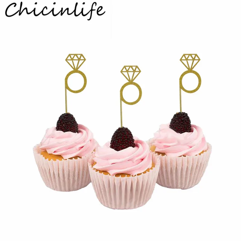 Chicinlife 10 шт./пакет кольцо с бриллиантом для капкейка-Свадебная вечеринка свадебный душ день рождения Обручение ко Дню Святого Валентина День рождения