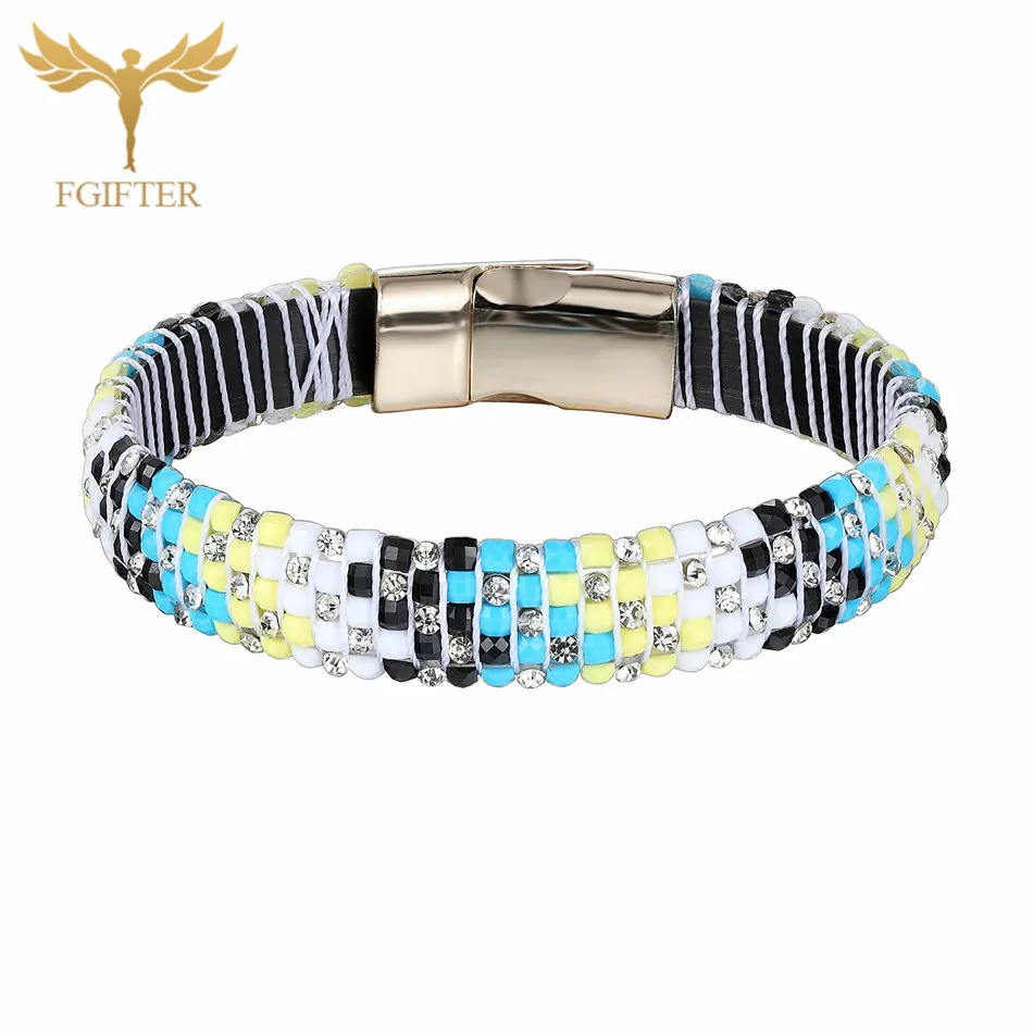 FGifter, мужские и женские браслеты, браслет, черный, Aquamarie, белая смола, Белый Браслет-кафф с кристаллами, модные ювелирные изделия