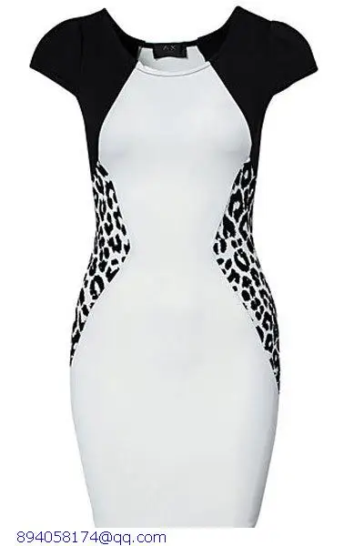New 2015 Women Sort Sleeve Black-White Patchwork Leopard side Print Brief Mini Summer Casual Dress Vestidos |