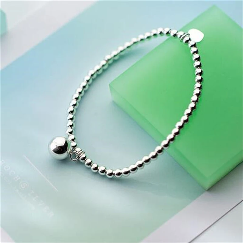 

100% 925 Silver Korean Style Vintage Round Beaded Charm Bracelet Fashion Women Jewelry Sale S1970