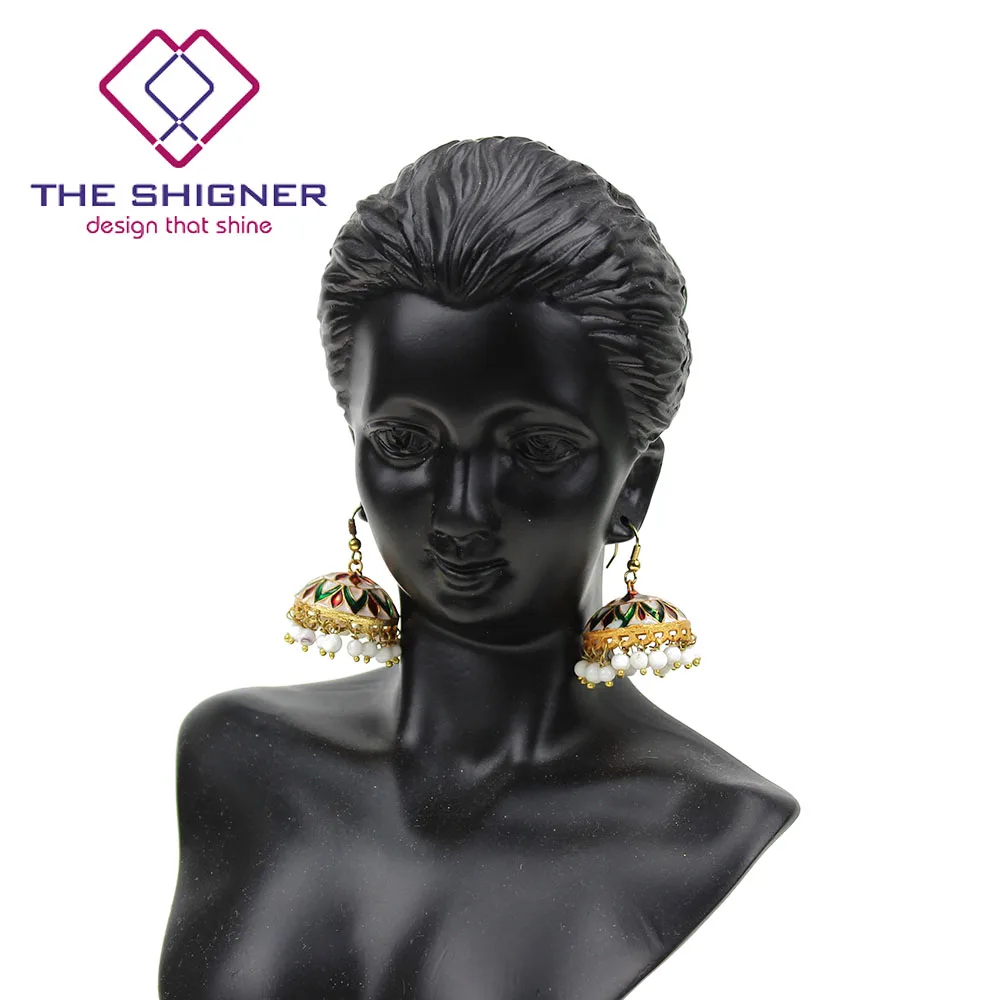 THE SHIGNER индийские традиционные Meenakari эмаль золотой тон Jhumka Jhumki серьги Болливуд стиль ювелирные изделия Висячие Серьги
