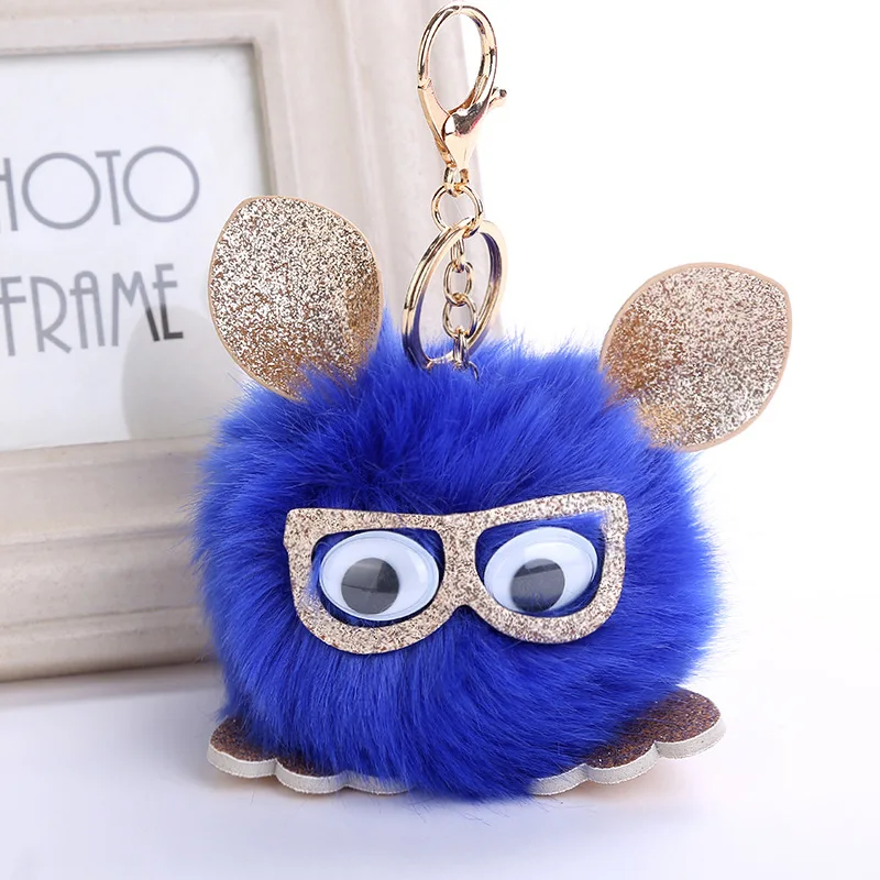 Милая сова Искусственный Кролик меховой шар брелок для женщин очки животное