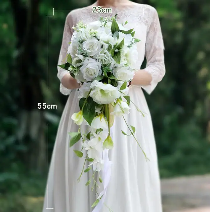 Белые каскадные Свадебные букеты De Mariage розы орхидеи Искусственный Шелковый цветок ручной работы Свадебный букет Новинка Горячая Распродажа s161