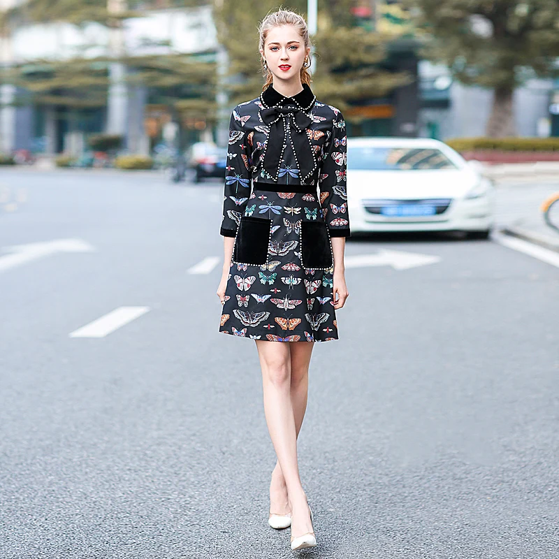 Платье с принтом в виде бабочки куколки Новая европейская мода на весну 2018 |