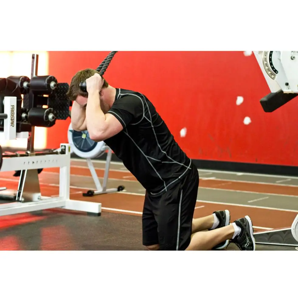 

Commercial gym equipment nylon pull rope black arm resistance bicep rope press pull down cable attachment