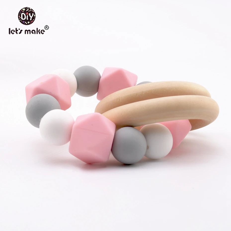 Let's Make Colorful Silicone Bead Chewable Food Grade BPA Free Round Beads Baby Shower Gift Jewelry Teether Bracelets | Мать и