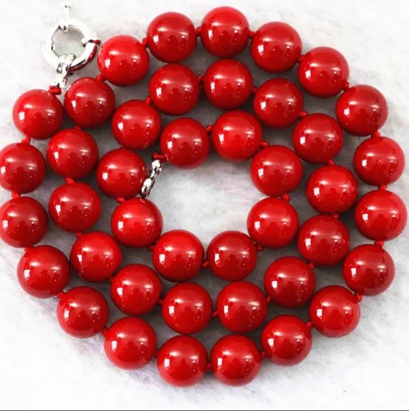 

Hot sale new 2 Style 10mm Red Sea Coral Round Beads Necklace 18"