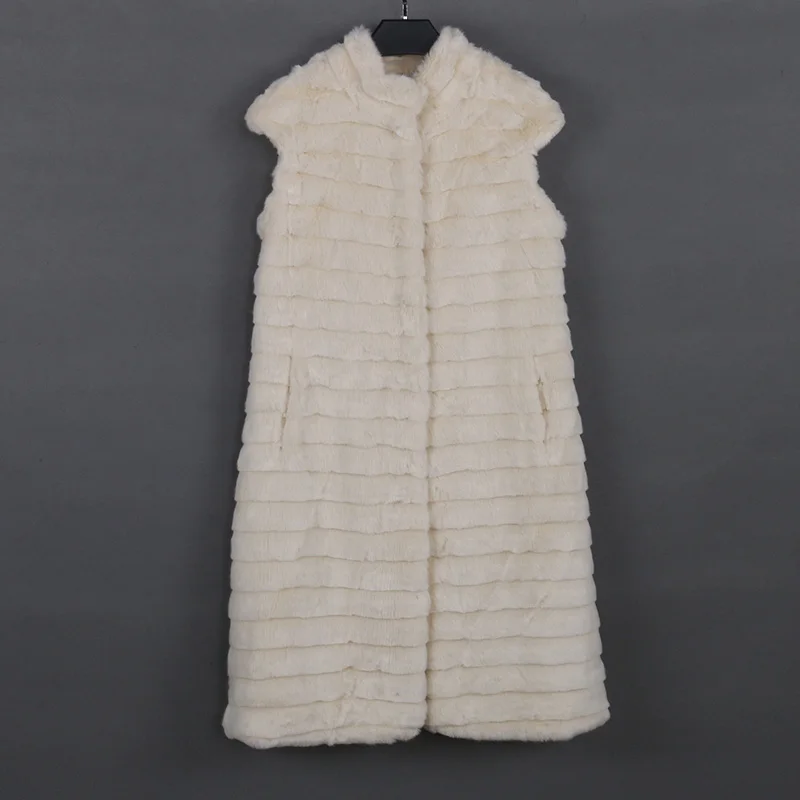 Nerazzurri faux fur vest women luxury large size stand collar beige striped waistcoat fake mink fur gilet sleeveless jacket xxxl - Цвет: white