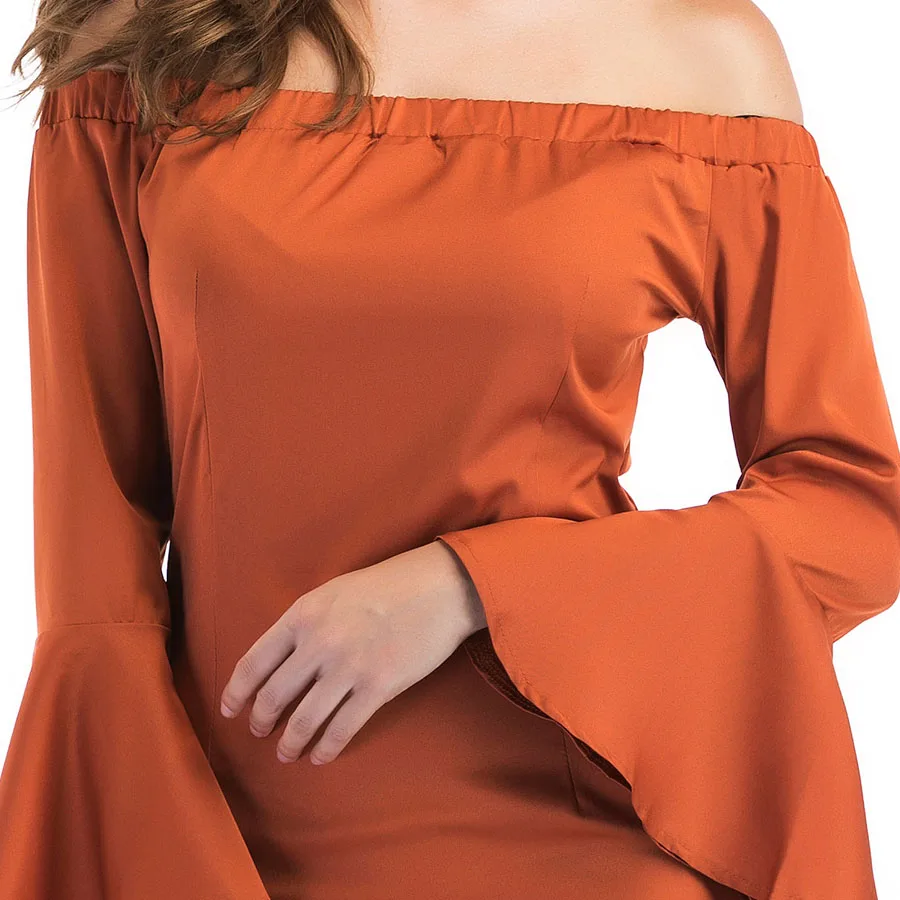 Осеннее платье Для женщин 2017 Новая мода Slash Средства ухода за кожей шеи с