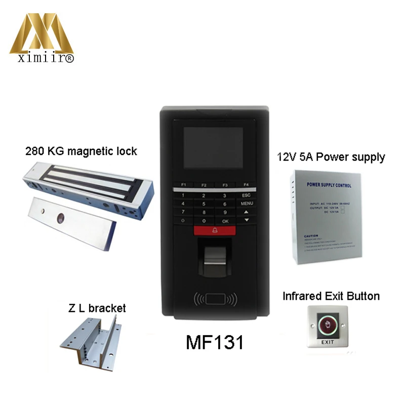 

TCP/IP USB Fingerprint IC Card Reader MF131 Password Keypad Door Access Control System + Power Supply + 280kg Magnetic Lock