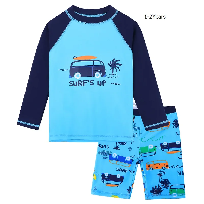 S299 Blue Car 1-2 T BAOHULU/детская одежда для купания с длинными рукавами; детский купальный костюм из двух предметов; UPF50+ одежда для купания для малышей; пляжная одежда для мальчиков - Цвет: S299 Blue Car 1-2 T