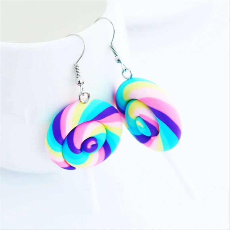 Творческий Радуга вихревой серьги в виде леденцов Серьги конфеты костюм модный
