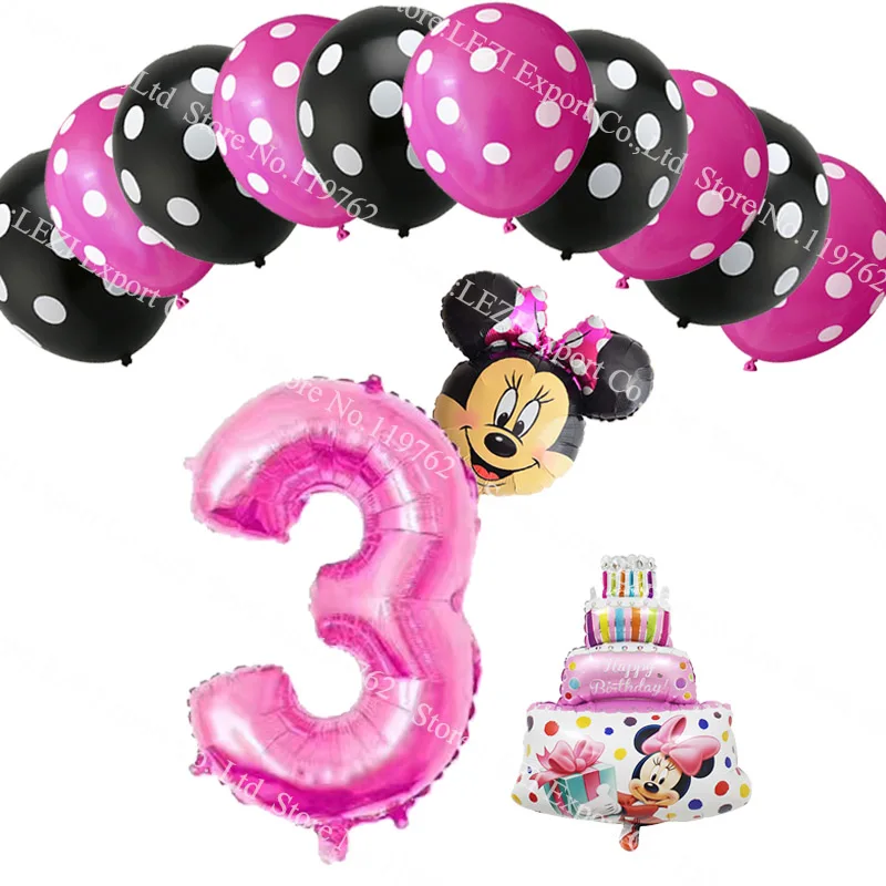 Minnie 03 13 шт./лот, фольгированные воздушные шары с цифрой 1, 2, 3, 4, 5, воздушные шары для торта на день рождения для детей, украшение на день рождения, латексные гелиевые шары в горошек для малышей - Цвет: Minnie 03