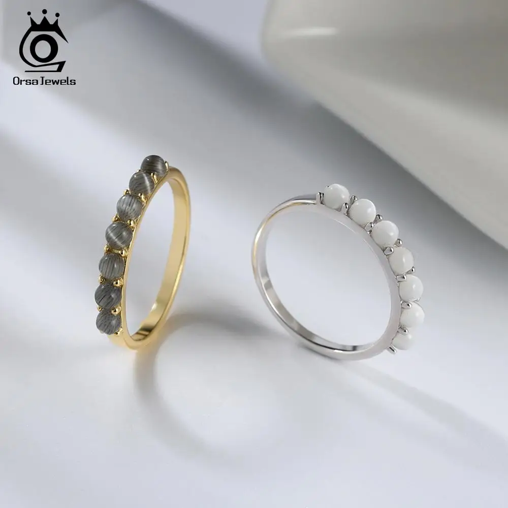 ORSA JEWELS роскошные 925 пробы серебряные женские кольца с камнем кошачий глаз вечность круглой формы изысканные свадебные кольца ювелирные изделия подарок ASR68
