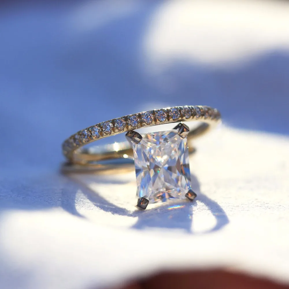 14 к желтая Золотая Подушка 2,7 карат 7x9 мм DF Moissanite Обручальное кольцо Halo набор лабораторных бриллиантов для свадьбы для женщин 2 шт