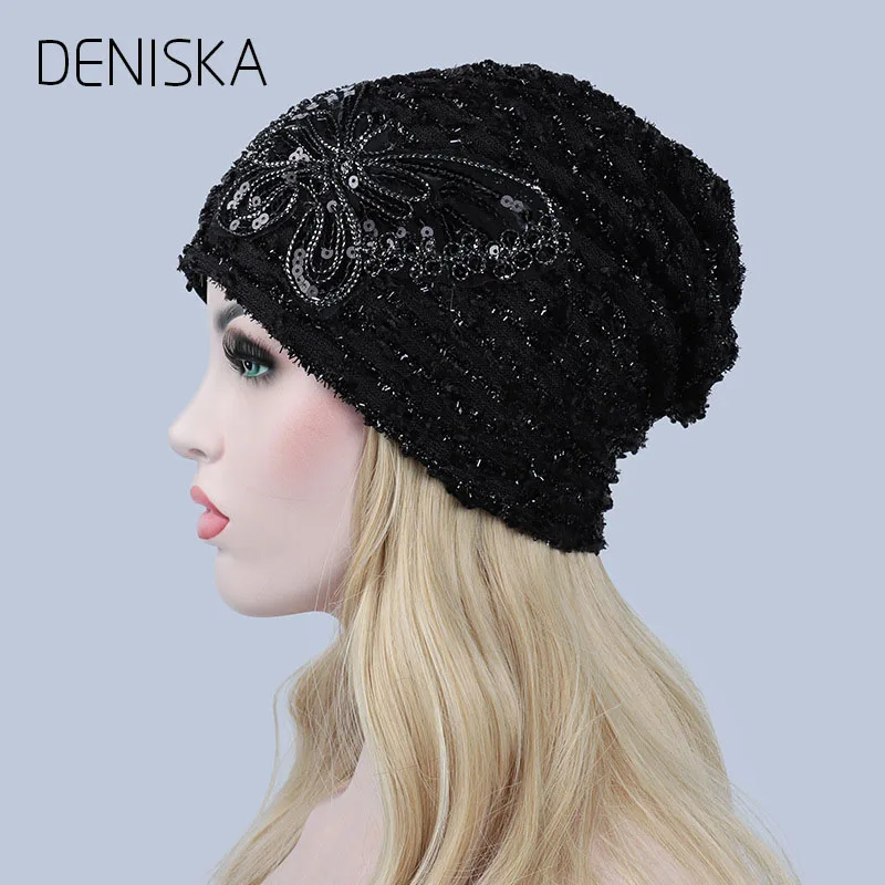 Дениска блесток тюрбан шляпа Для женщин химио шапочка Шапки шапочки женский