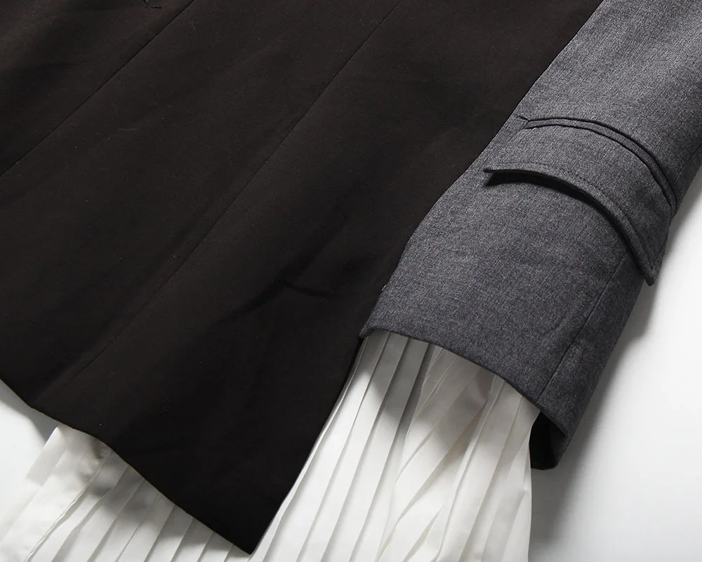 

Women's Blazer Outerwear Female Niche Design Asymmetrical Contrast Color Personality Stitching Flounce Edge Show Thin Long Suit