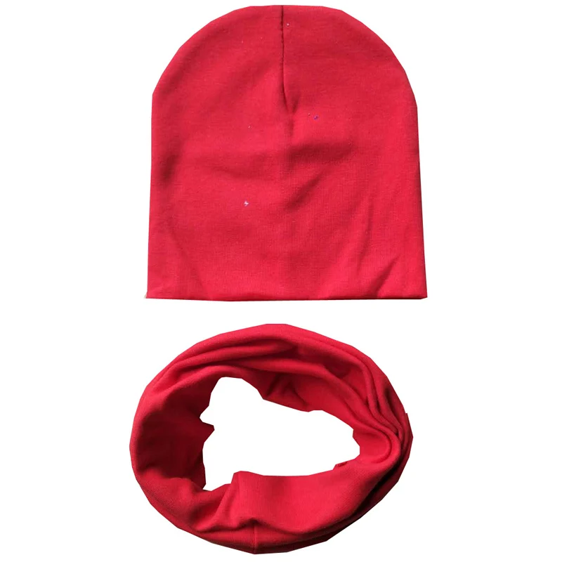 Однотонная хлопковая детская зимняя теплая вязаная шапка набор шарфов шапки для