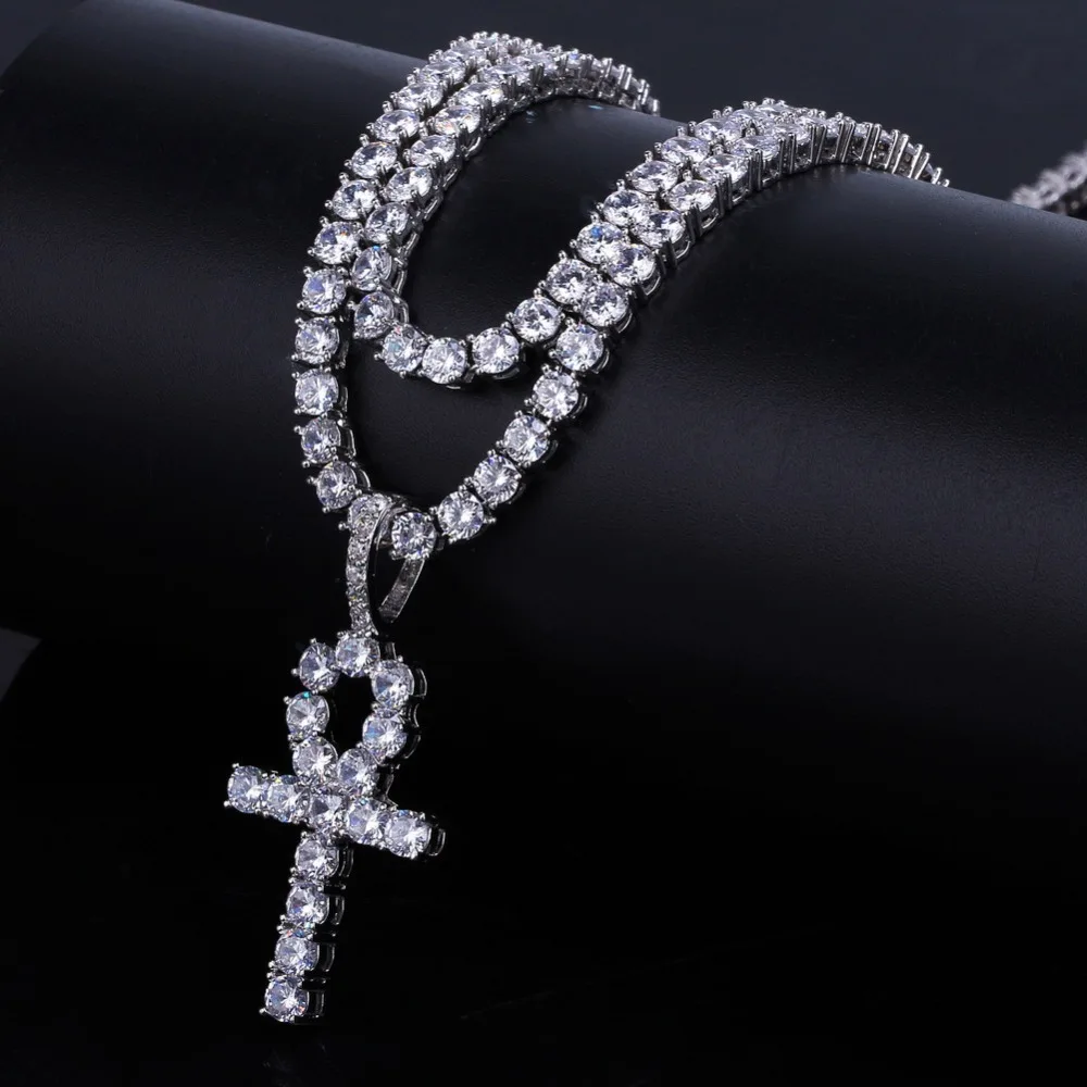 TOPGRILLZ хип хоп АНК крест кулон цепочки и ожерелья Iced Out 4 мм теннис цепи Micro Pave CZ