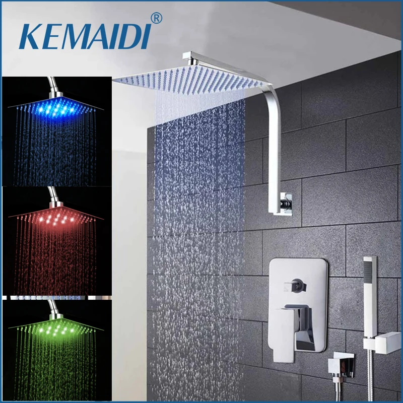 

KEMAIDI 8" 12" 16" Rainfall Shower Head System Polished Chrome Bath & Shower Faucet Bathroom Luxury Rain Mixer Shower Combo Set