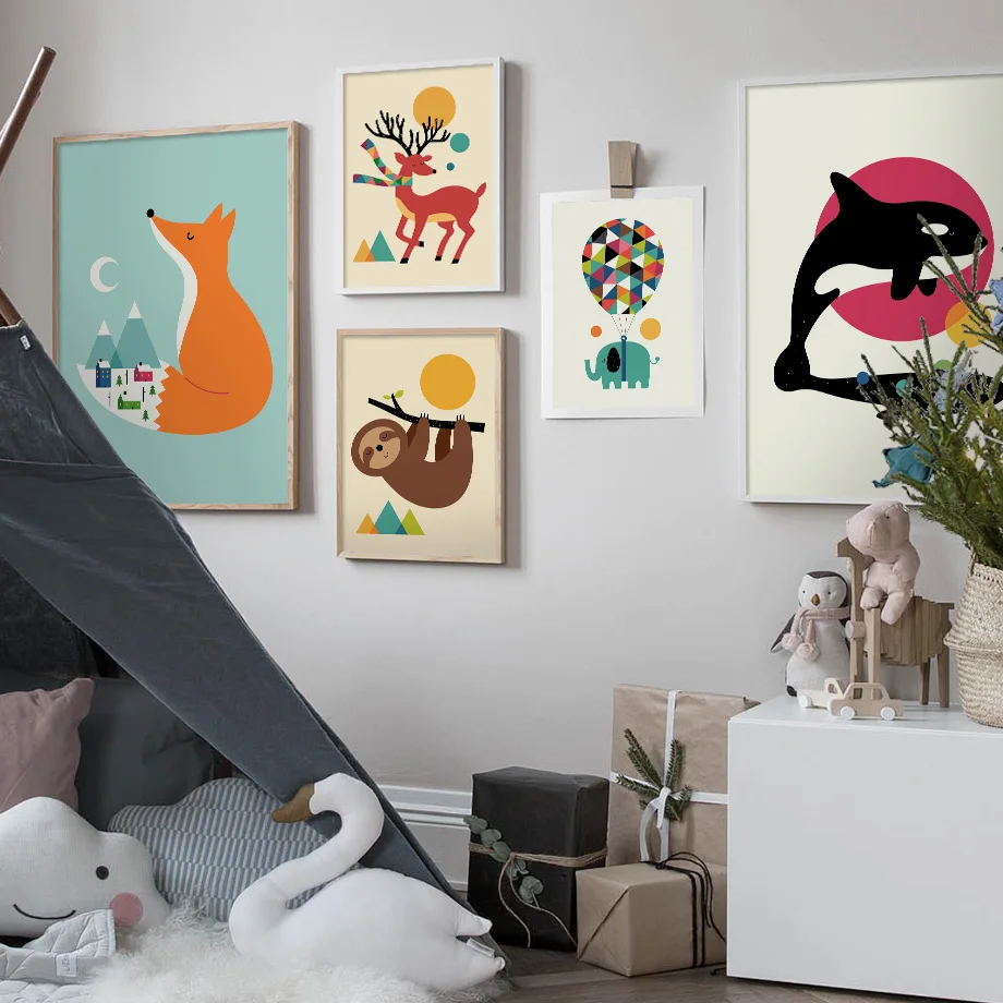 Wall Art Холст Картина лиса Лось енот коала Животные репродукции Nordic Плакаты и