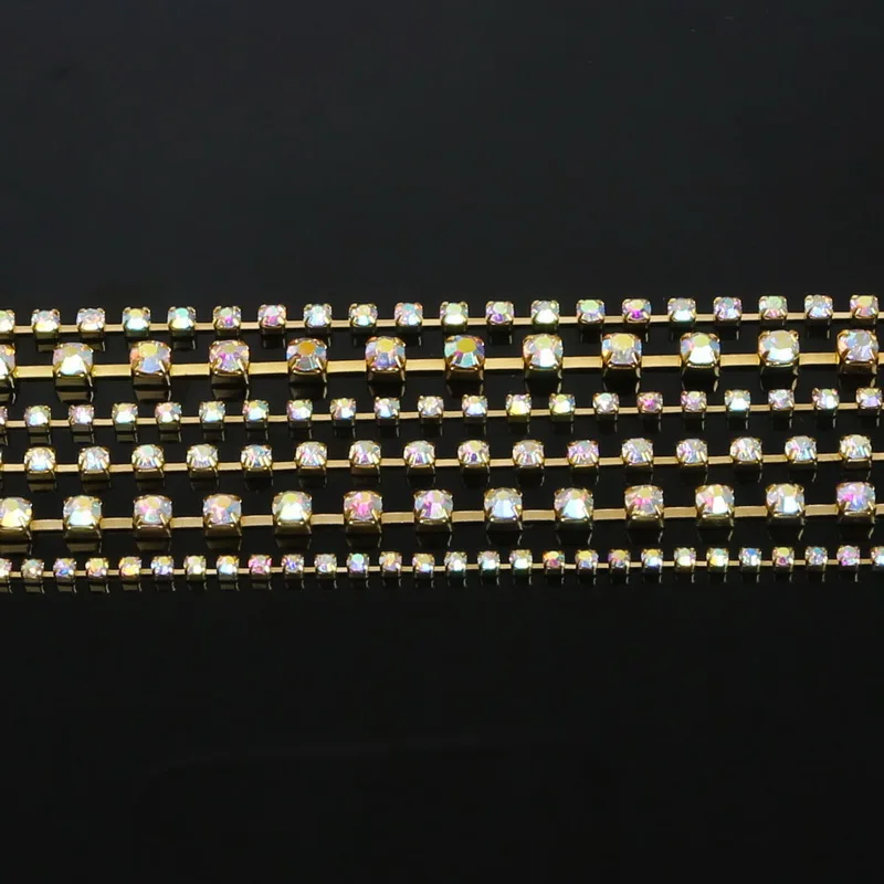 Стразы с кристаллами золотистые/серебристые 10 ярдов в рулоне|ab crystal rhinestone|crystal