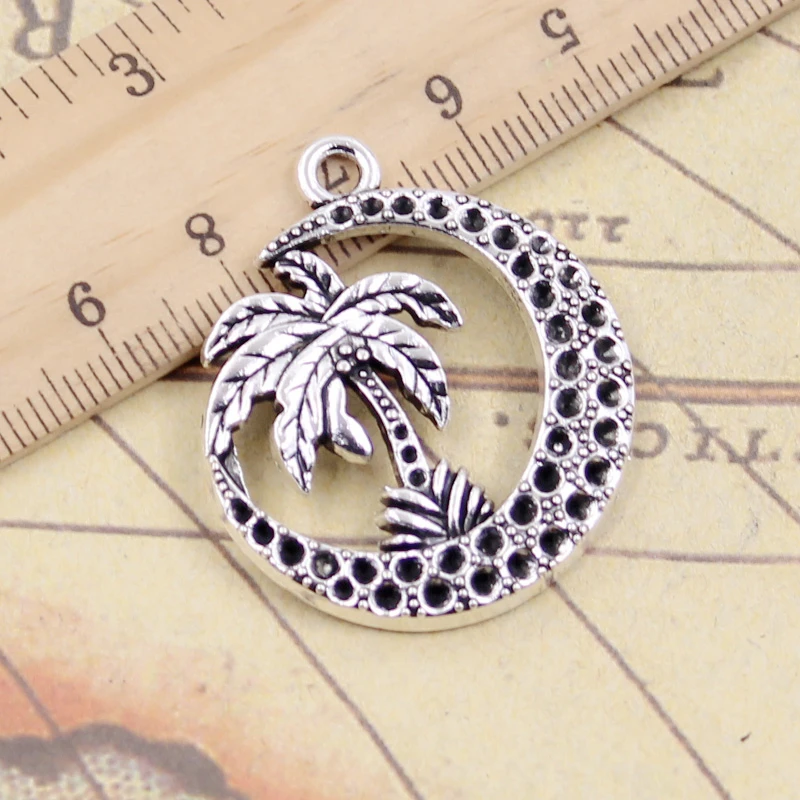 10 шт. подвески в виде пальмы Луны кокоса 37x30 мм|tibetan silver plated|palm charmpalm tree charms |