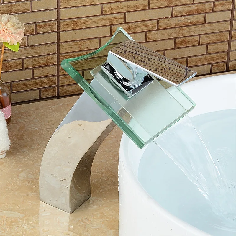 Современный квадратный стеклянный смеситель Водопад кран для раковины в ванную