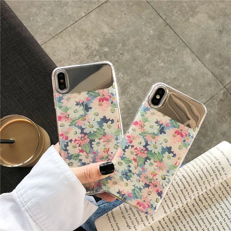 GlamPhoneCase зеркальный цветочный чехол для телефона iPhone X Xs Max XR 8 7 простой мягкий из