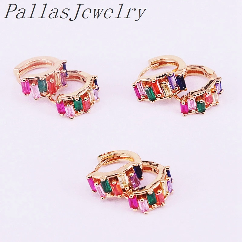 

8Pairs 15mm, Colorful Dainty cz Earrings Cubic Zirconia micro pave Circle fashion jewelry delicate earring