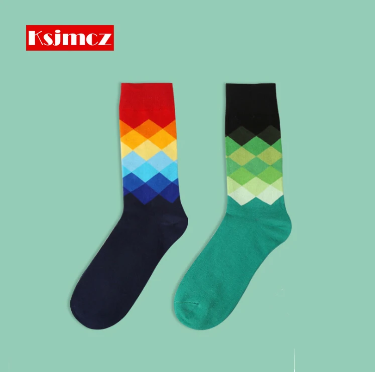 KSJMCZ новые мужские носки осень зима Ромбический градиентный узор серия